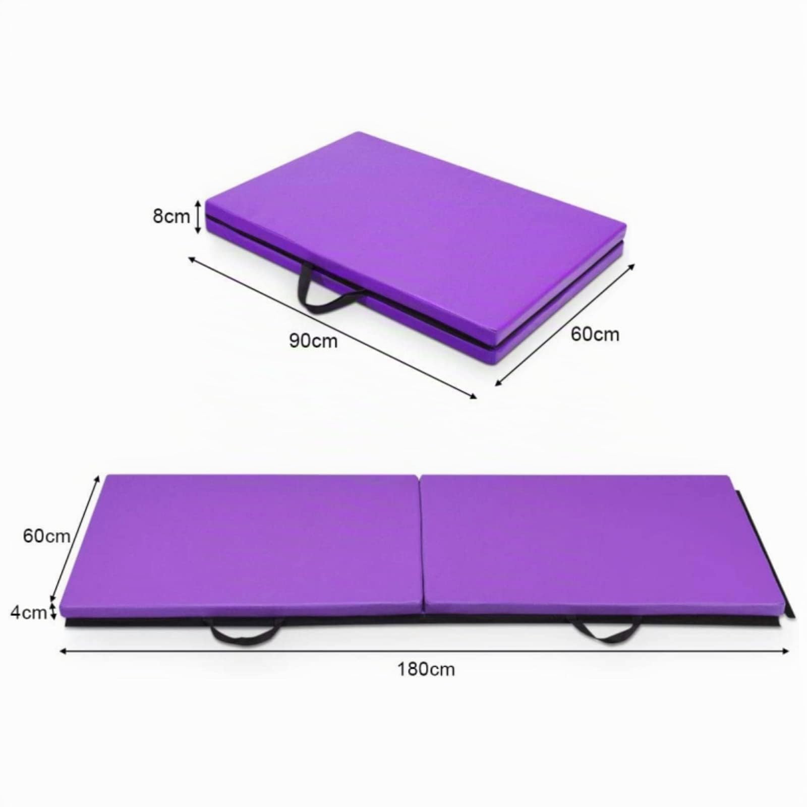GYMAX Esterilla de Entrenamiento Plegable, 180 x 60 x 4 cm, con Asa, Esterilla de Fitness, Alfombrilla de Suelo Blando con Superficie de Poliuretano y Espuma, para Gimnasia, Yoga y Pilates (Púrpura)