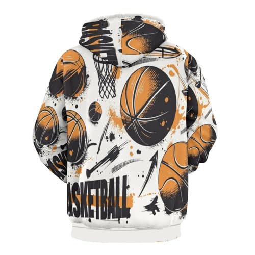 Sweat à capuche imprimé graffiti avec illustration de basket-ball - 3