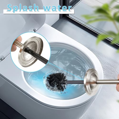 Image of Brushed Nickel Toilet Brush and Holder Set,304 Stainless Steel Toilet Bowl Brush and Holder for Bathroom,Silver Heavy Duty Toilet Brush,Durable Scrubbing Bristles,Splash Resistant,Long Handle