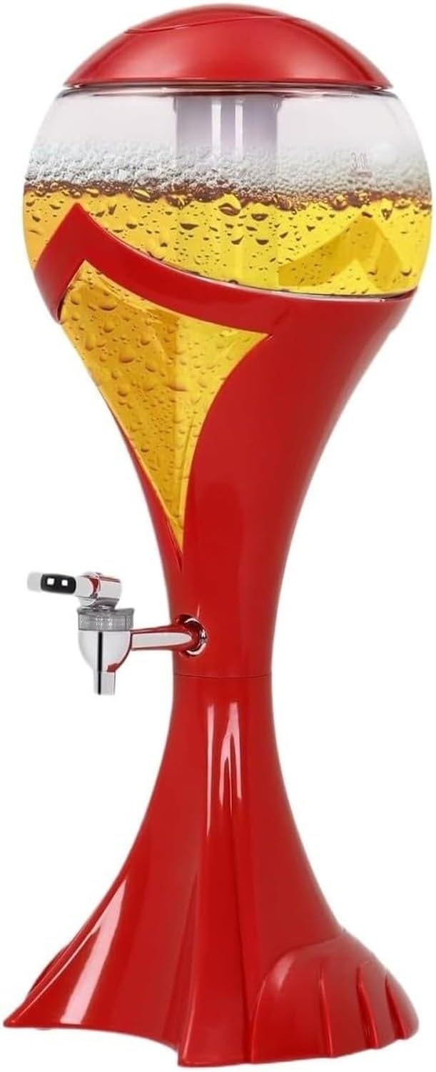 AIEIJJH 3L Beverage Dispenser for Parties, Water Beer Juice Server with Ice Tube for Outdoor Gatherings, Rosso, 7.67x20.08inch
