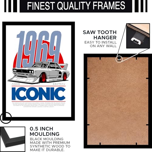 Image of BLINKART Nissan Skyline (1969) CarFramed Posters Gift Items Boys Room Wall Decoration Bedroom Office Studio Synthetic Wood Frame & Acrylic Glass Ready to Hang - 12x8 Inch, (A4 Size) - CAR-175