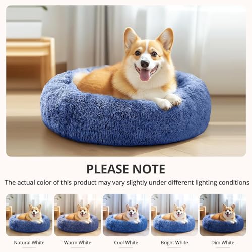 Image of JOLLYVOGUE Calming Dog Beds Large Sized Dog, 36in Donut Washable Large Pet Bed, Anti-Slip & Anti-Anxiety Fluffy Faux Fur Round Dogs Bed, Fits up to 80 lbs Pets (Navy Blue)