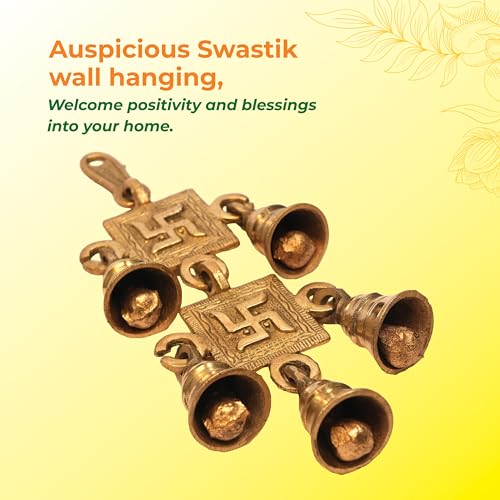 Image of Auspicious Swastik wall Hanging,Toran, Wall Hanging with Bells, Good Luck Charm, Prosperity Symbol, Home Decor, Spiritual Growth, Vastu Correction, Hindu Decor, Door Hanging - 721