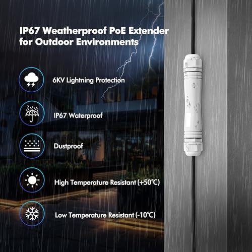 Image of MokerLink Outdoor 2 Port Gigabit PoE Extender, IEEE 802.3 af /at Repeater 30W, 10 /100 /1000Mbps, 1 In 1 Out, Wall Mount IP67 Waterproof Passthrough Switch