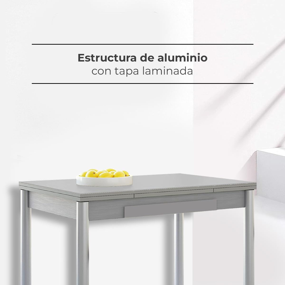 Astimesa - Mesa de Cocina Extensible - Estructura Aluminio Tapa Laminado - Color Gris - Ideal para Espacios Pequeños - Medidas: 90 x 50 cm - Extensible: 140 x 50 cm