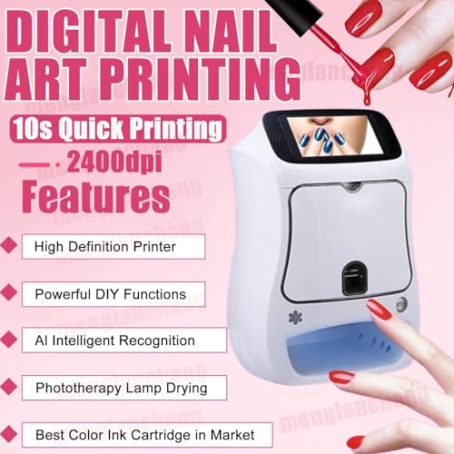menglanchang Portable Nail Art Machine,Upgrade Touch Screen Smartphone Control Wireless WiFi Nail Art Printing-Nail Polish Set -Over 800 Images - for Beauty Personal Care - Image 3