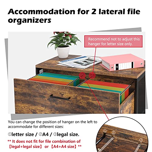 Topsky 2 Drawers Wood Lateral File Cabinet For Letter Size/A4/Legal File Full Extension Soft Close Concealed Slide (Rustic Brown) #TOP2