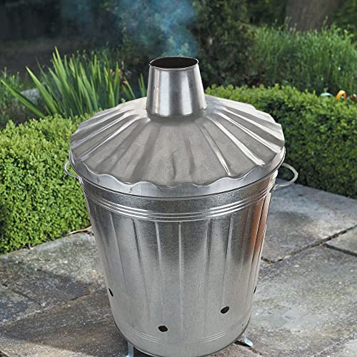 STORM TRADING GROUP 90 Litre Heavy Duty Extra Large Galvanised Metal Incinerator Fire Burning Bin with Special Lid & Riveted Handles (1)