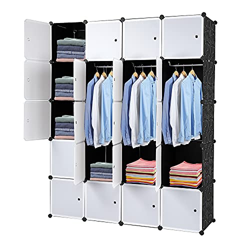 Alightup Armadio modulare portatile, grande capacità, con ante e ripiani impilabili, in plastica, per riporre camere da letto, adulti, per scarpe e vestiti, 20 cubi, colore: bianco
