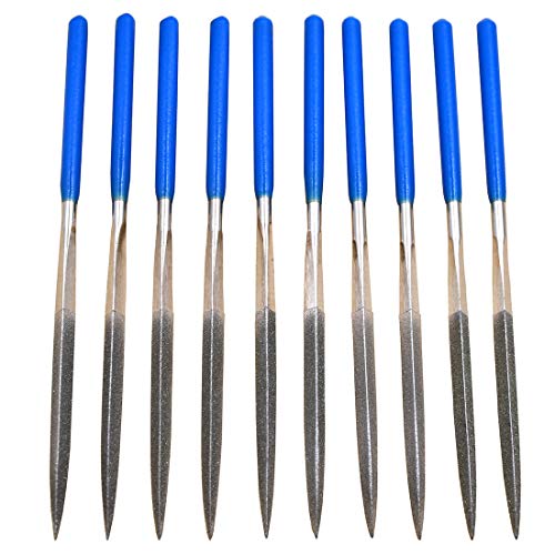 Wkstool 10Pcs,140 Grit,180mm Length,Tapered Round Diamond Needle Long Handle File Sets for Metal Working Craft Tools (Diamond 140Grit,180mm, Tapered Triangular)