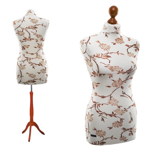 LUCCESI - Maniquí de sastre para mujer talla/talla S, M, M/L, L, L-XL, XL, busto en crema con flores (marrón) y pie en tono Calvados (M (36-38))