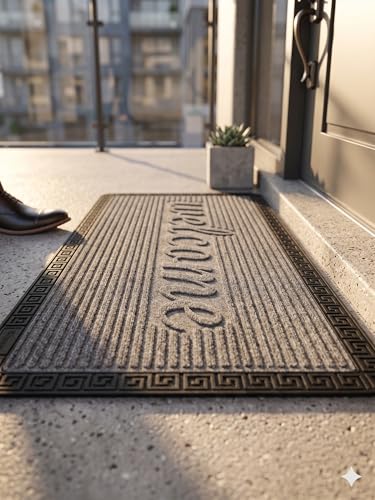 Image of Heavy Duty Front Door Mat 2x3 Feet, Outdoor Indoor Welcome Mat, Non Slip Dirt Trapper Entrance Rug for Entryway, Patio & Porch,Washable Low Profile Welcome Mat (Grey Welcome 2 x 3 Feet)