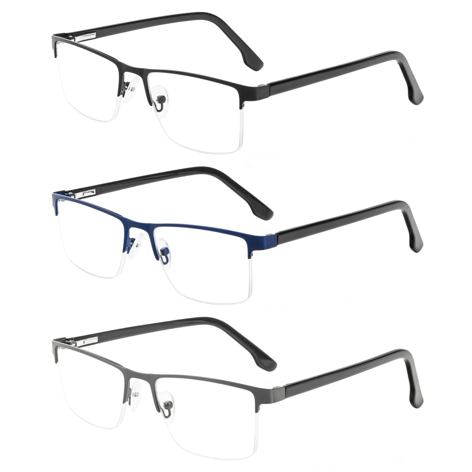KoKoBin 3 Pack Halbrahmen Lesebrille für Damen Herren rechteckiger Rahmen aus Edelstahl Federbandscharnier Computer Lesebrillen