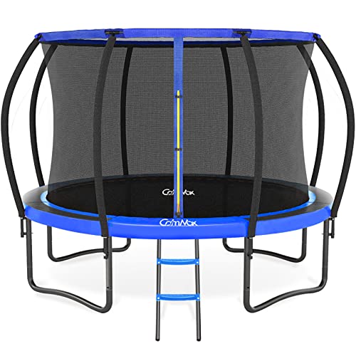 CalmMax 12FT Trampoline with Enclosure 【Curved Poles Reinforced Type】 Recreational Trampolines with Ladder - ASTM Approval- Outdoor Trampoline for Kid Adults