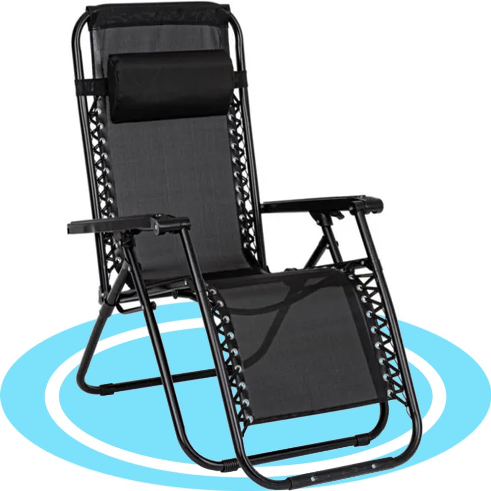 Dekohome Tumbona Plegable con Reposacabezas y Reposabrazos, Reclinable, Gravedad Cero, Acero Ligero y Resistente, Ideal para Jardín, Playa, Piscina y Terraza, 1 Unidad, Negro