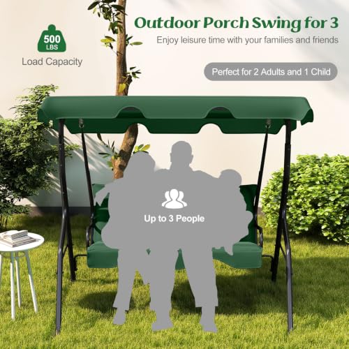Image of Tangkula 3 Person Porch Swing with Cushions & Canopy, Green