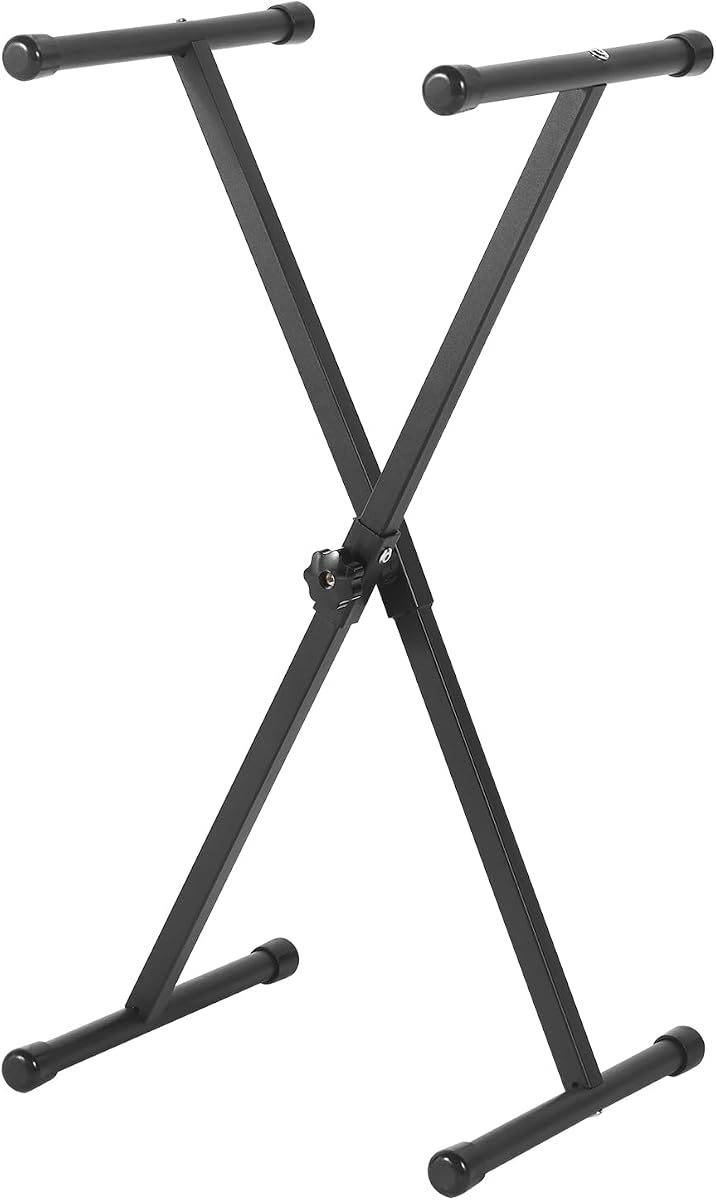 Soporte para teclado, soporte para piano plegable ajustable en forma de X, negro | Soporte para teclado con bloqueo de seguridad, patas de goma antideslizantes, diseño portátil que ahorra espacio, ideal para practicar en casa en un espacio compacto