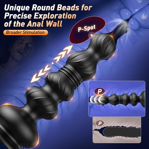 Image of Thrusting Anal Beads Prostate Massager, BEISAR Anal Vibrator Anal Toys Butt Plug 10 Vibrating Thrusting Anal Plug Male Sex Toys for Men Women Adult Toys Gradual Bead Anal Trainer App S&M Whips