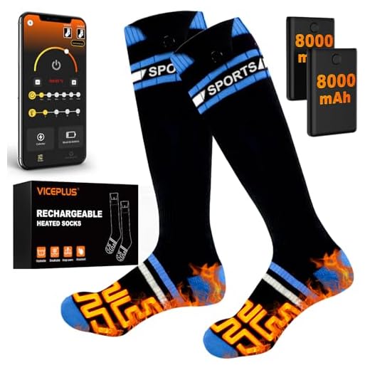 VICEPLUS Calcetines Calefactables, Calcetines Termicos 8000mAh Recargable con App Control, 360° Calefacción Electricos Calcetines Calefactables Mujer y Hombre para Esquí