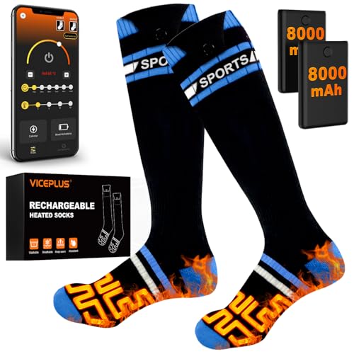 VICEPLUS Calcetines Calefactables, Calcetines Termicos 8000mAh Recargable con App Control, 360° Calefacción Electricos Calcetines Calefactables Mujer y Hombre para Esquí