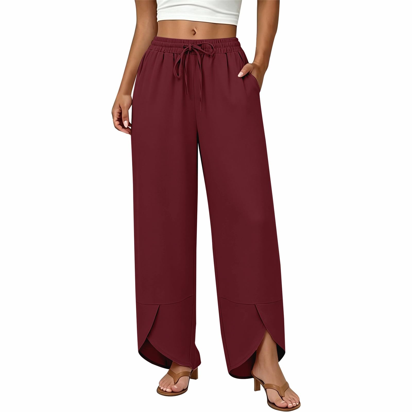 Pantalon Palazzo léger pour femme en tissu doux avec poches