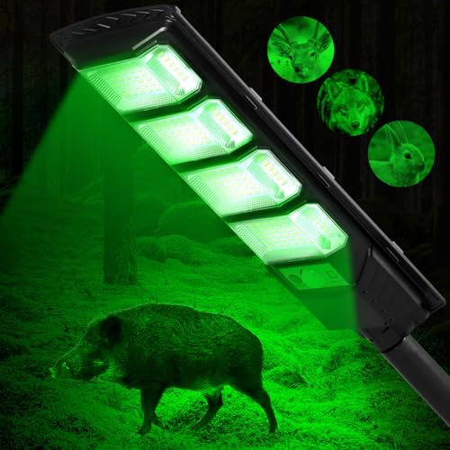 Hog Lights for Night Hunting, 12000LM Solar Green Hunting Light with Remote, Motion Sensor and Waterproof, Hog Light for Predator Coyote Hog Deer Varmint— Perfect Hunting Accessories (1 Pack)