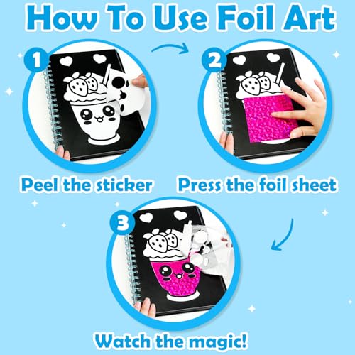 Image of FUNNYB&G Foil Art Craft Kit for Kids 4-10 Years Old: Mess-Free & No-Glue, Create 16 Sparkly Happy Summer Pictures - Perfect Travel Toy & Birthday Gift for Kids(Summer