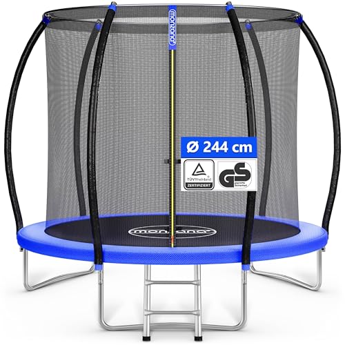 Monzana® Trampolin Ø 244 cm TÜV Rheinland GS Zertifiziert Komplettset inkl. Sicherheitsnetz Innen Leiter Randabdeckung Kindertrampolin Gartentrampolin