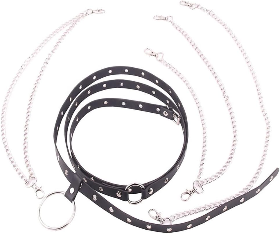 Women's Punk Rocker Black Leather Body Chain Belt with Metal Chains Tassel Adjustable Waist Buckles Gothic Garter Harness - Image 2