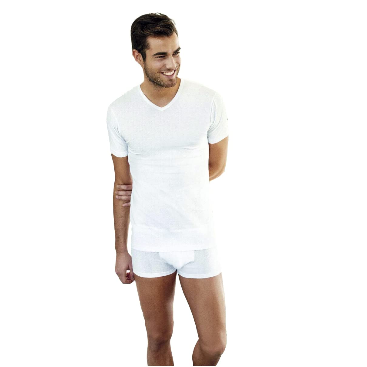 Nottingham 6 Pezzi Maglia Uomo Mezza Manica Scollo a V TV6103 in Cotone Jersey (Bianco, 8/3XL)