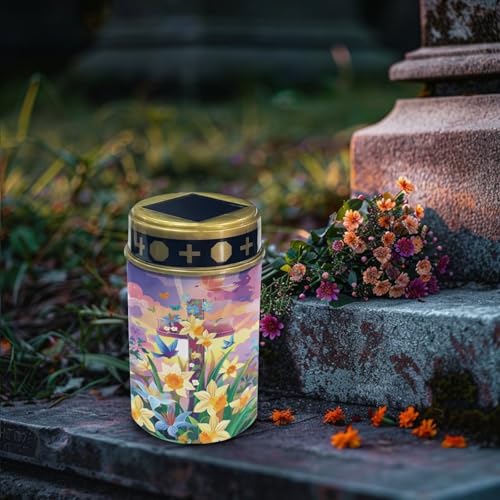 Image of Cross Flower Solar Garden Lights Grave Lamp for Outdoor Cemetery Waterproof Dustproof Cemetery Solar Lights Automatic Solar Light Solar Light Grave Decoration, No-YSFM0290-N9