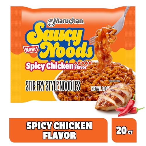 Image of Maruchan Ramen Spicy Chicken Noodles, Saucy Noods - Stir Fry Style, Bold Korean-Inspired Sauce, Rich Flavor, Made in USA - 3.3 Oz. (20 Pack)