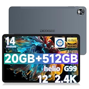 DOOGEE T40 Pro Tablet 12 Pulgadas 20GB RAM + 512GB ROM (2TB TF), 2.4K Android 14 Tablets con Helio G99 y 10800mAh Batería, Tableta 7,6 mm, 16MP+8MP, 4 Altavoces Estéreo, Dual 4G LTE Tablet PC, Gris