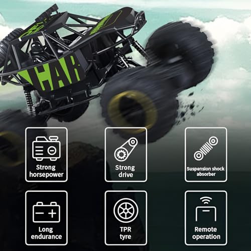 Image of CADDLE & TOES Remote Controlled Monster Like Model Sports Car and Controlling Speed with Gun Remote Toy (Green), Kid, Rechargeable Car for Kids| Monster Truck (Xt-Smoke-Green)
