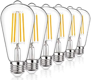AidSci Vintage Edison Light Bulb LED, E27 Edison Screw ST64 Filament Bulb 4W (40W Equivalent) 400LM 2700K Warm White, Retro Old Fashioned Style Antique Lamp, 6-Pack Clear Glass