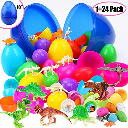 Sizonjoy Toys Filled Easter Eggs, Prefilled Surprise Eggs with Small Dinosaur Toys Inside for Easter Hunt Event, Basket Stuffers Fillers and School Classroom Prize for Kids