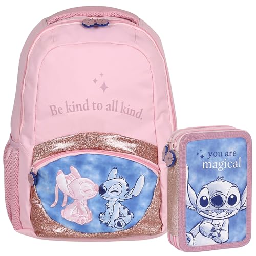 Sac à dos Stitch renforcé et sa trousse remplie pour les journées d'école primaire