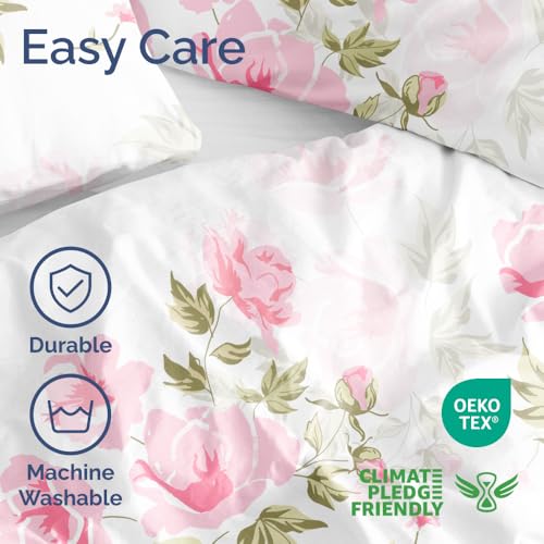 Image of Duvet Cover King Size Set - Extra Soft Floral Duvet Cover 104 x 90 with 2 Pillow Shams - Comfy, Breathable Floral Bedding Set - Hotel Luxury Easy-Care & Fade Free with Zipper Closures & Ties - Bloom