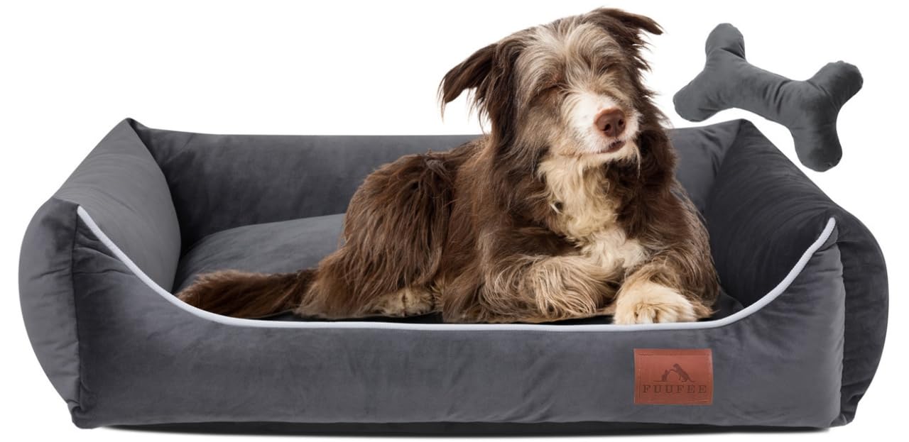 FUUFEE Lux Dog Bed | 70x50 cm | Cozy Sofa for Medium Dogs | Comfortable and Washable | with Removable Cover | Perfect for Your Pet's Rest and Relaxation | Graphite