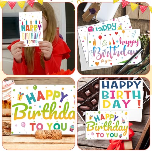 Image of Harloon 200 Pack Happy Birthday Card Assorted Bulk with Blank Envelopes and Stickers 4 x 6 Inches Greeting Blank Happy Birthday Cards for Men Women Adults Kids, 20 Styles(Colorful Words)