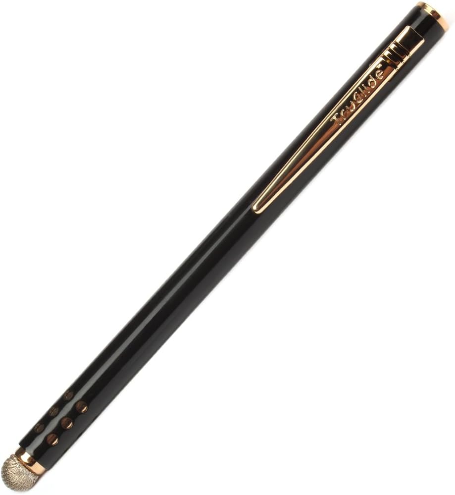 TruGlide Mesh Fiber Stylus with Microfiber Knit Tip for All Capacitive Touch Screen Tablets, iPad, and Smartphone (Black with Gold Clip)