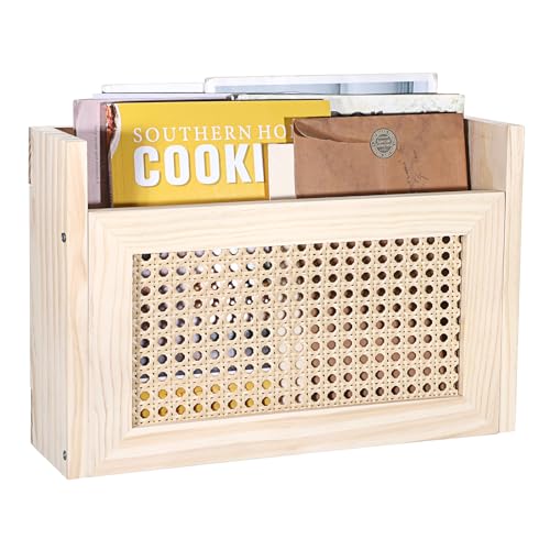 TOLIDA Zeitschriften Wandhalter Wandmontierter Zeitungsständer aus Naturholz Gewebtes Magazinhalter Prospekthalter Aktenhalter Dokumentenablage für Buch Papiere im Büro Nachttisch Wohn Wartezimmer