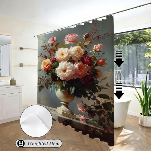 Rideau de douche 90 x 180 cm imperméable et séchage rapide fleur