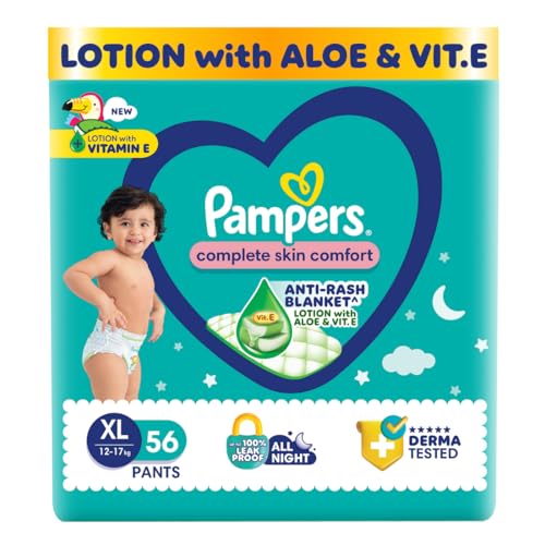 Pampers All round Protection Pants, Extra Large size baby diapers (XL), 56 Count, Anti Rash diapers, Lotion with Aloe Vera