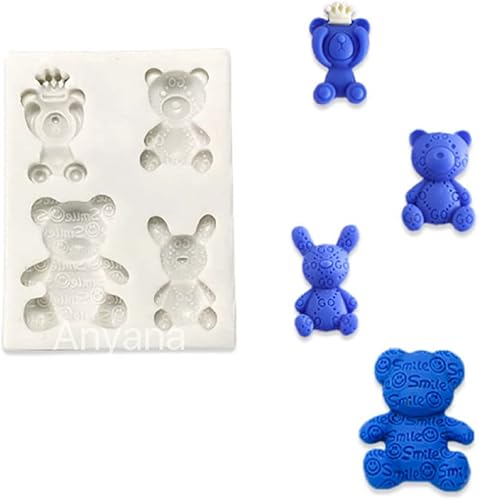 Anyana Molde de silicona para fondant de oso 3D, molde de galletas, caramelo de chocolate, azúcar, artesanía, goma de mascar, molde de jabón de