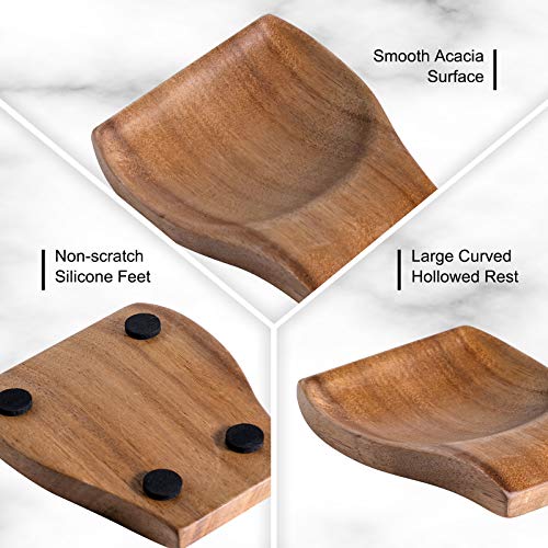 Wood Spoon Rests For Kitchen Counter - Cooking Spoon Holder For Stove Top, Modern Coffee Spoon Rest, 2 Pcs Spatula Rest Holder #TOP3