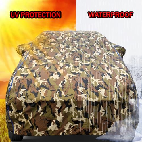 Image of Waterproof Car Body Cover for Hyundai Venue (2015-2026) with Mirror Pocket, UV Protection, Buckle Belt, 100% Water-Resistant (Jungle)