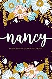 Nancy: Journal | Diary | Agenda | Tagebuch | Diario: 150 pages paginas seiten pagine: Modern Florals First Name Notebook in Rose Pink, Baby Blue & Mustard Yellow on Navy ACH111a