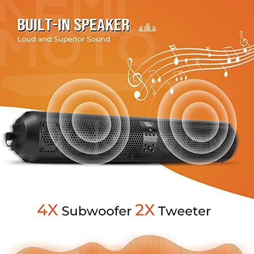 Kemimoto Utv Soundbar Sxs Sound Bar X3 Speaker- 28 Inches Wide, Ipx5 Waterproof, Bluetooth Compatible, Amplified, Usb, Aux Input, 4X Speakers, 2X Tweeters Adapt To 1.56"-2.25" Roll Bar #TOP2