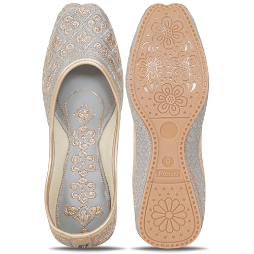 Image of Women's Embroidered Rajasthani Mojari Jutti | Ethnic Punjabi Juttis for Women & Girls | Flat Slip-On Footwear for Wedding, Festive & Casual Wear